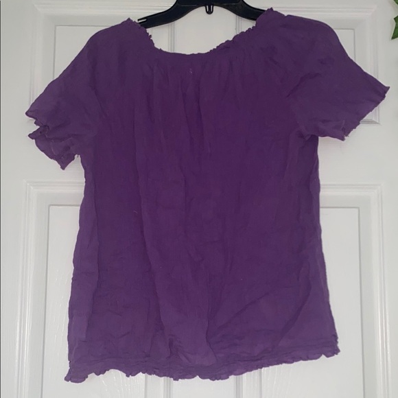 Women's Short-Sleeved Sheer Purple Top - Picture 4 of 5
